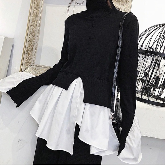 Couture Two Tone Ruffle Hem Sweater - Picture 6 of 16